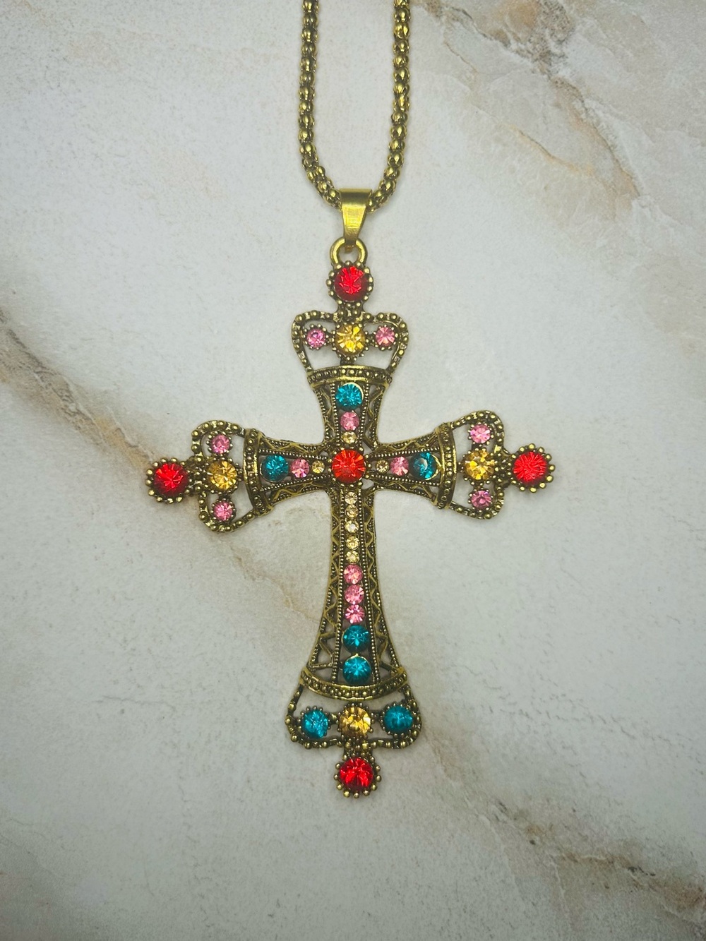 Vintage Multicolor Cross Pendant Necklace - Unbranded Women Jewelry